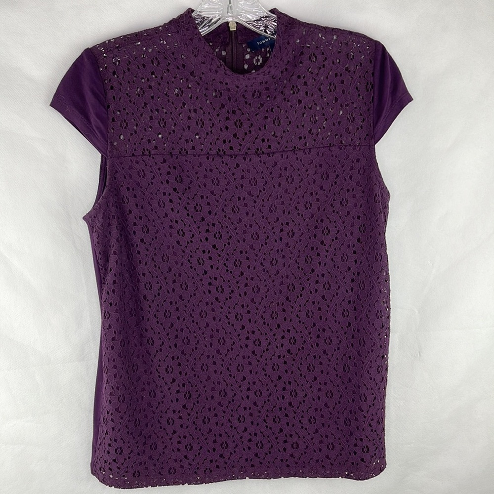Tommy Hilfiger Dark Purple Lace Front & Back Yoke Top